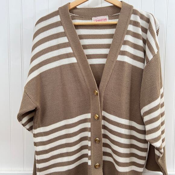 Trend Club Vintage Oversized Striped Cardigan Gold Buttons V-Neck Long Sleeve - Picture 1 of 9